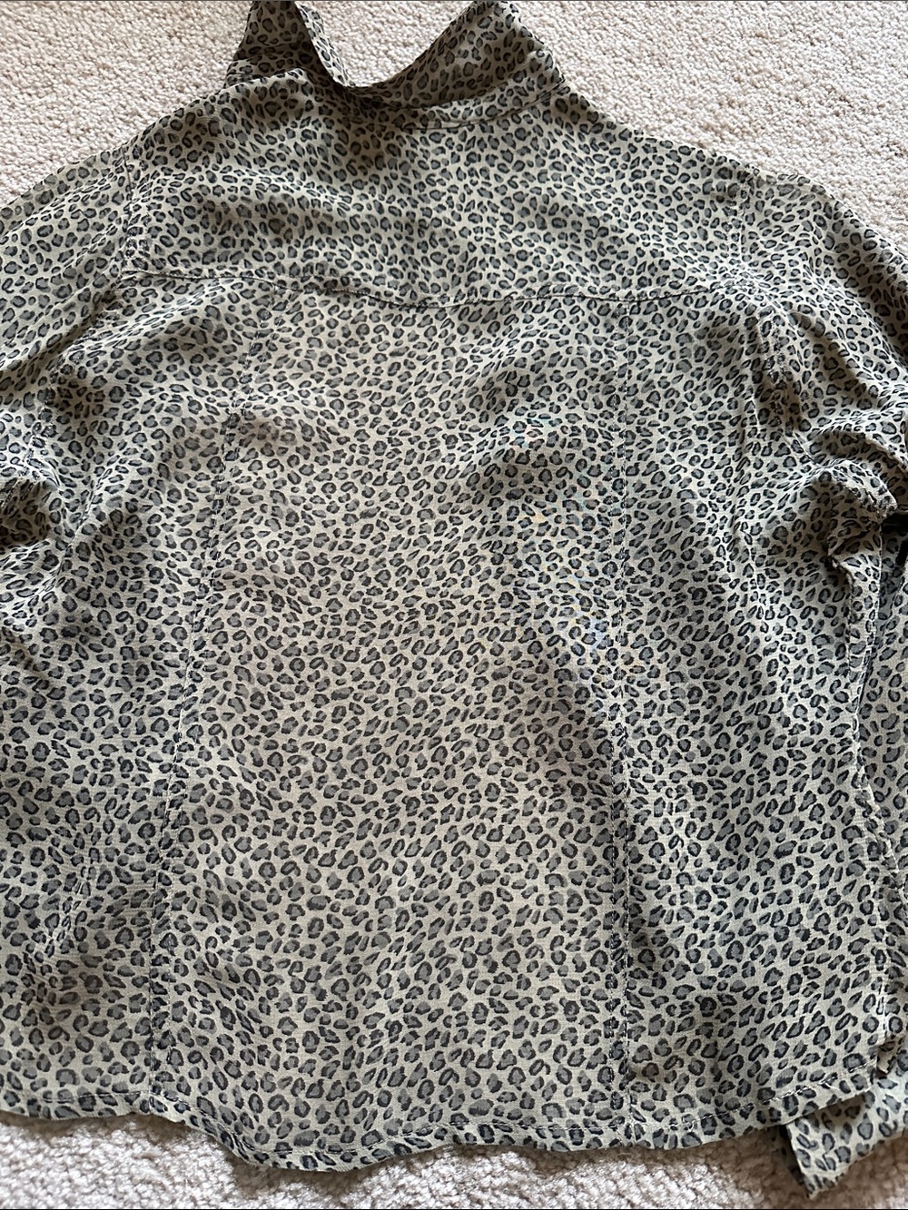 Semi-Sheer Leopard Print Button-Down Blouse - Taupe - Picture 8 of 8